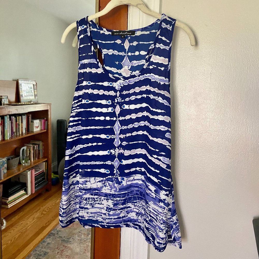 Blue & White Sleeveless Tank Top Blouse [M]
